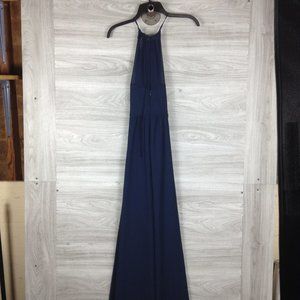 LevKoff Navy Chiffon Halter Neck Gown Dress